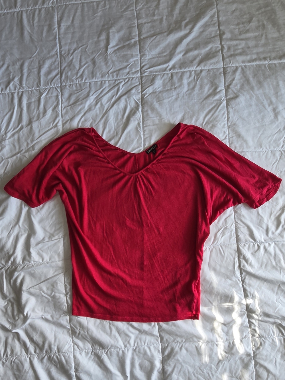 Express Red V-Neck Short Sleeve Top